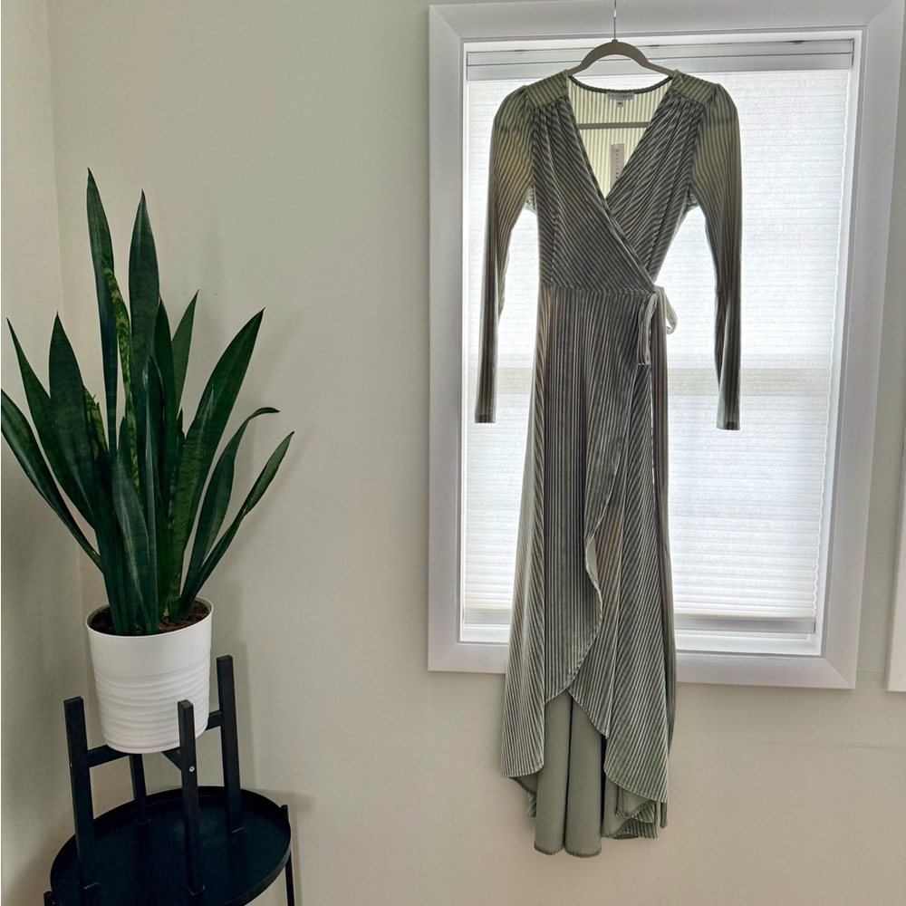 Long Sleeve Wrap Maxi Dress in Sage Green